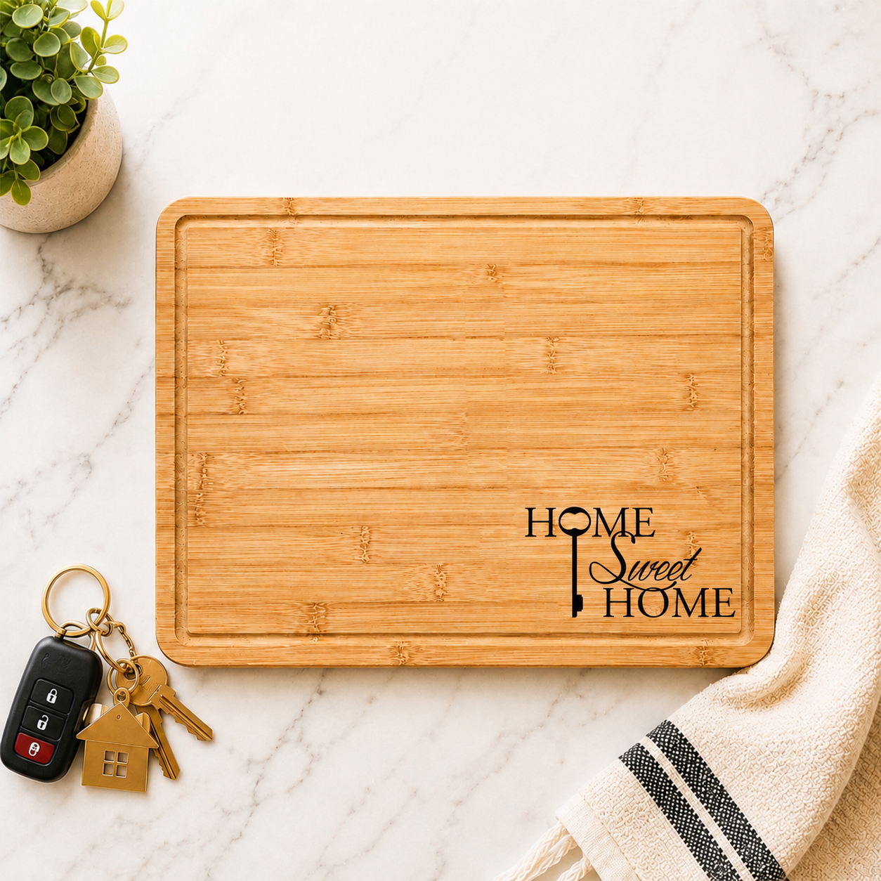 Home Sweet Home engraved bamboo cutting board