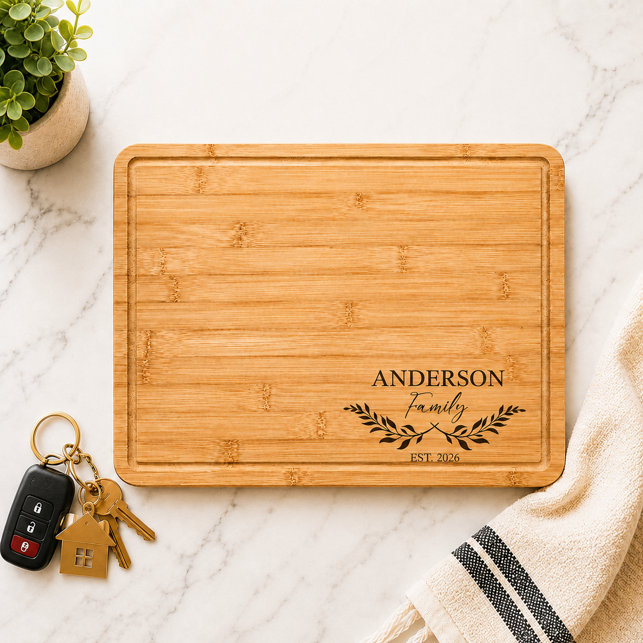 Personalized Anderson Family engraved bamboo cutting board